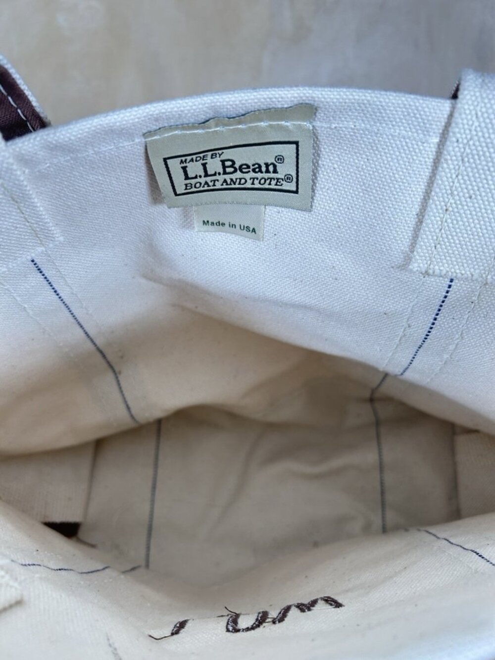 Vintage 1990’s LL Bean Boat & Tote Canvas Brown Trim  USA Made Monogrammed EUC - Picture 4 of 15